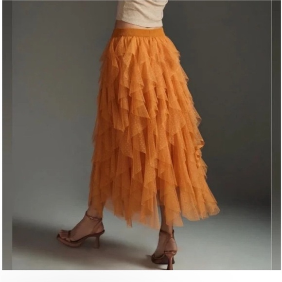 Anthropologie Tesia Tiered Pull-On Orange Burnt  Skirt Size XXS - Picture 5 of 12